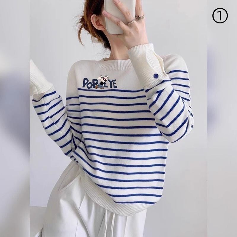 都市ファッショ デザイン オシャレ 気質アップ ストライプ柄 ニットトップスF-9661