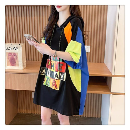 売り切れ必至 切り替え カジュアル カラーマッチング プリント全2色 半袖Tシャツ<F-8723>