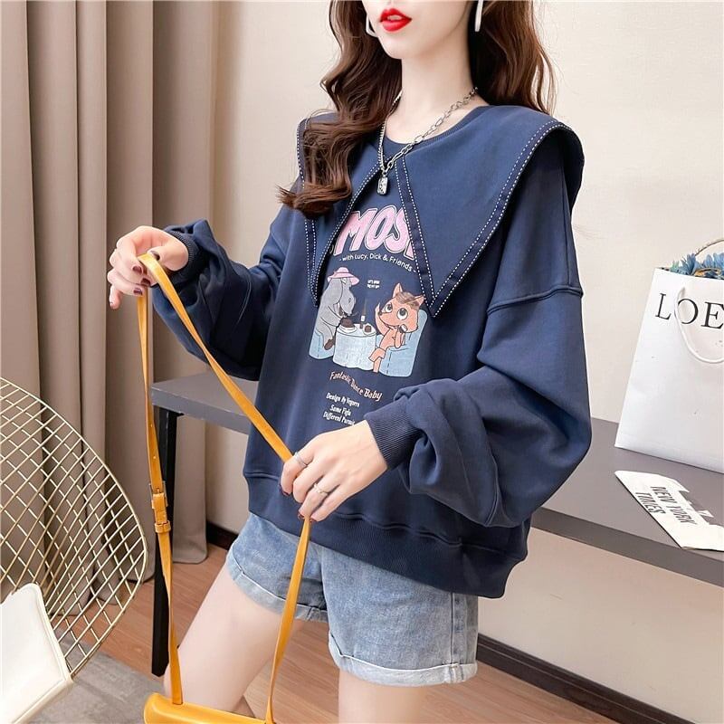 絶対欲しい   セーラ服の襟 長袖Tシャツトップス<F-4036>
