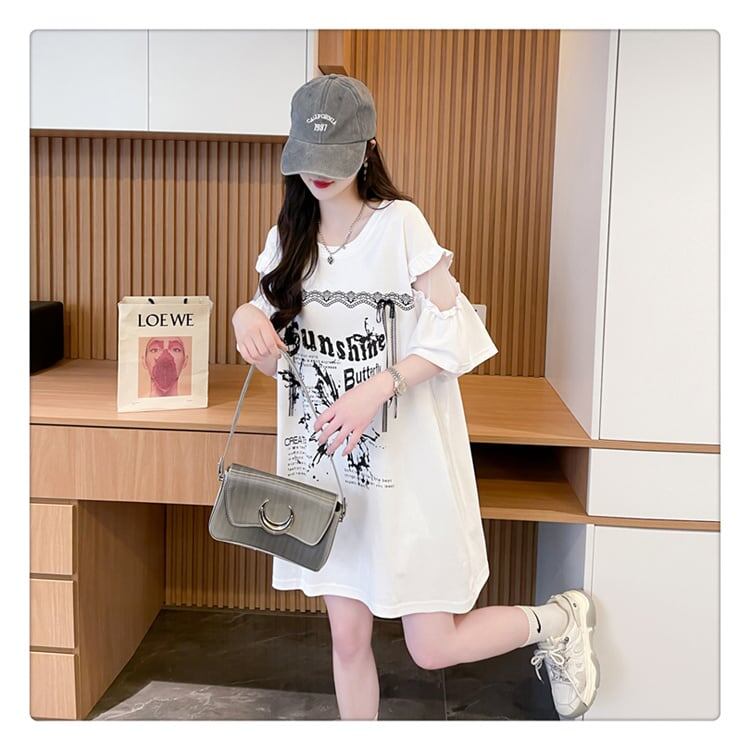 話題沸騰中 切り替え スウィートプリント 全2色 半袖Tシャツ ＜F-8652＞