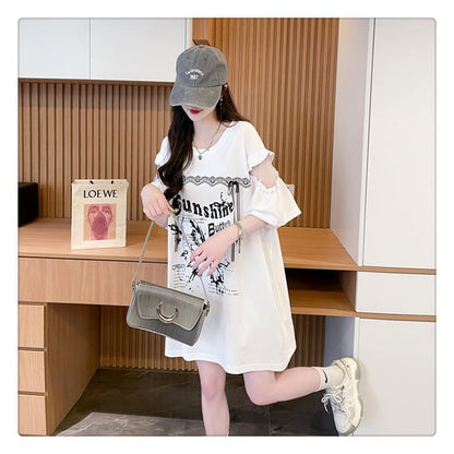 話題沸騰中 切り替え スウィートプリント 全2色 半袖Tシャツ ＜F-8652＞
