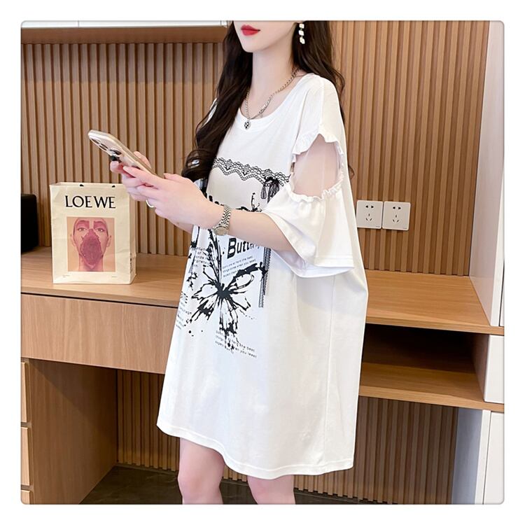 話題沸騰中 切り替え スウィートプリント 全2色 半袖Tシャツ ＜F-8652＞