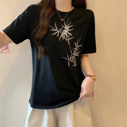 おすすめ 海外トレンド カジュアル モーダル 刺繍 半袖Tシャツ＜F-8476＞