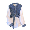 デイリー 切り替え 長袖 スウェット デニム パーカー トップス＜F-12132＞