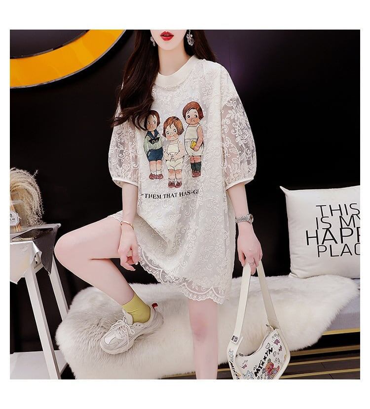 優しい雰囲気   レース Tシャツ ベージュ 半袖 ＜F-2848＞