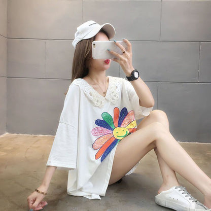 大人可愛い   ゆったり 三色半袖Tシャツ＜F-8129＞