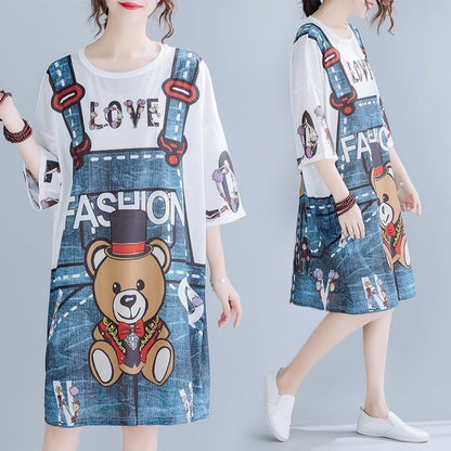 旅行Ｔシャツ 夏 レディース 膝丈 プリント 大きいサイズ ゆったりさらっと涼しい <F-656>