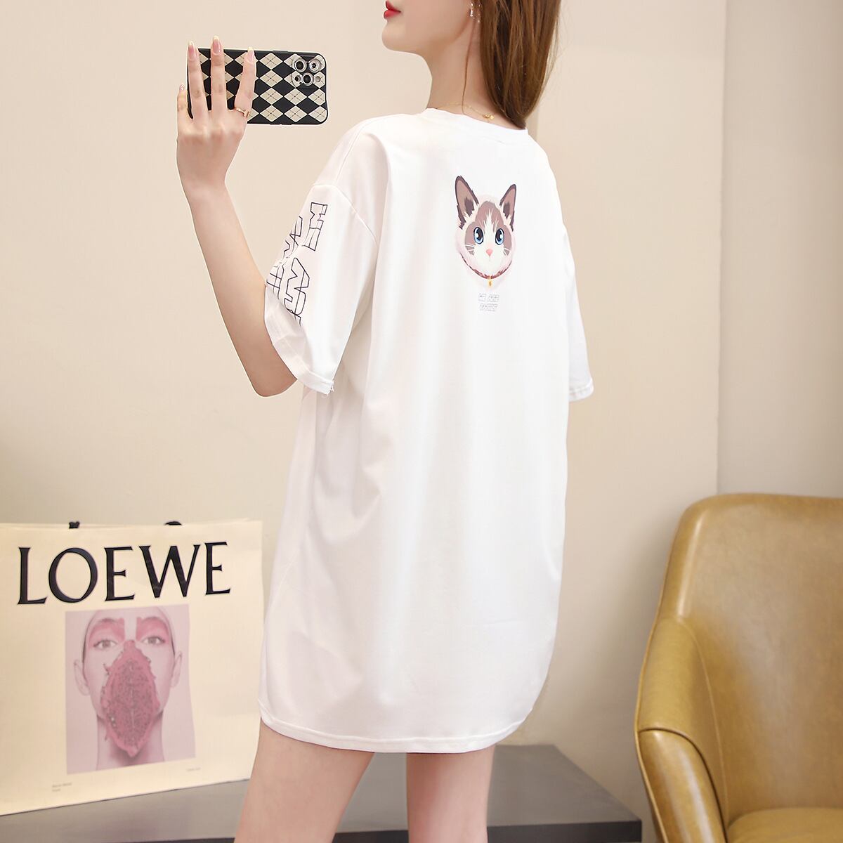 新商品 カジュアル 売り切れ必至 ルーズ プリント 全2色 半袖TシャツF-8777