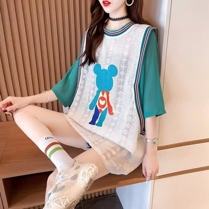 夏新作   ベアー ロングTシャツ ゆったり5分袖 ＜F-2942＞