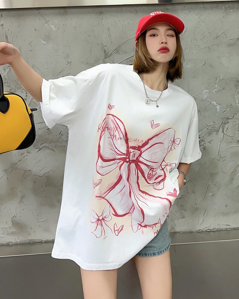 個性的なデザイン プリント ラウンドネック 半袖 Tシャツ カットソー＜F-8273＞