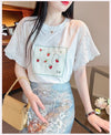 大好評 レース 上質 刺繍 切り替え 全2色 半袖Tシャツ＜F-8869＞