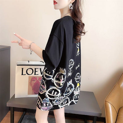 新商品 大人可愛い 大活躍 カジュアル キュートプリント 全2色 半袖Tシャツ＜F-8595＞