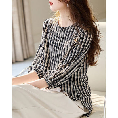 定番シンプル エレガント ゆったり感アップ チェック柄 Tシャツ カットソー＜F-8368＞