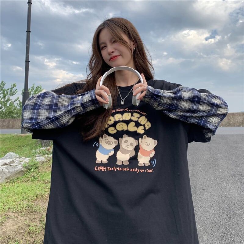 オシャレ度満点 ラウンドネック 個性的なデザイン カートゥーンプリント Tシャツ＜F-2257＞