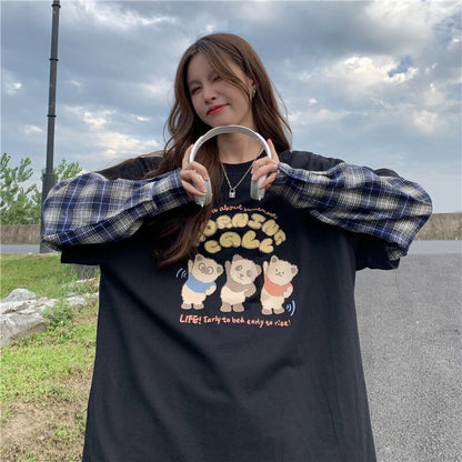 オシャレ度満点 ラウンドネック 個性的なデザイン カートゥーンプリント Tシャツ＜F-2257＞