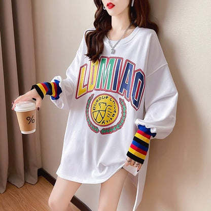 着?せ グラフィックプリント 虹色 ロング長袖Tシャツ 三色トップス＜F-4107＞