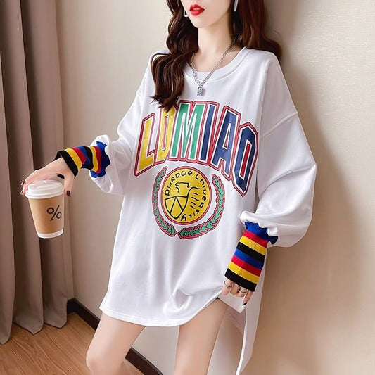 着?せ グラフィックプリント 虹色 ロング長袖Tシャツ 三色トップス＜F-4107＞