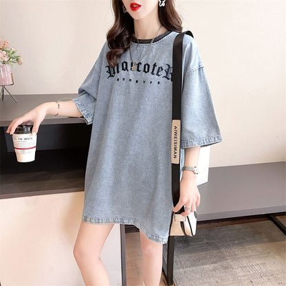 人気商品再入荷 アバンギャルド 着回し力抜群 ルーズ デニム 半袖TシャツF-8804
