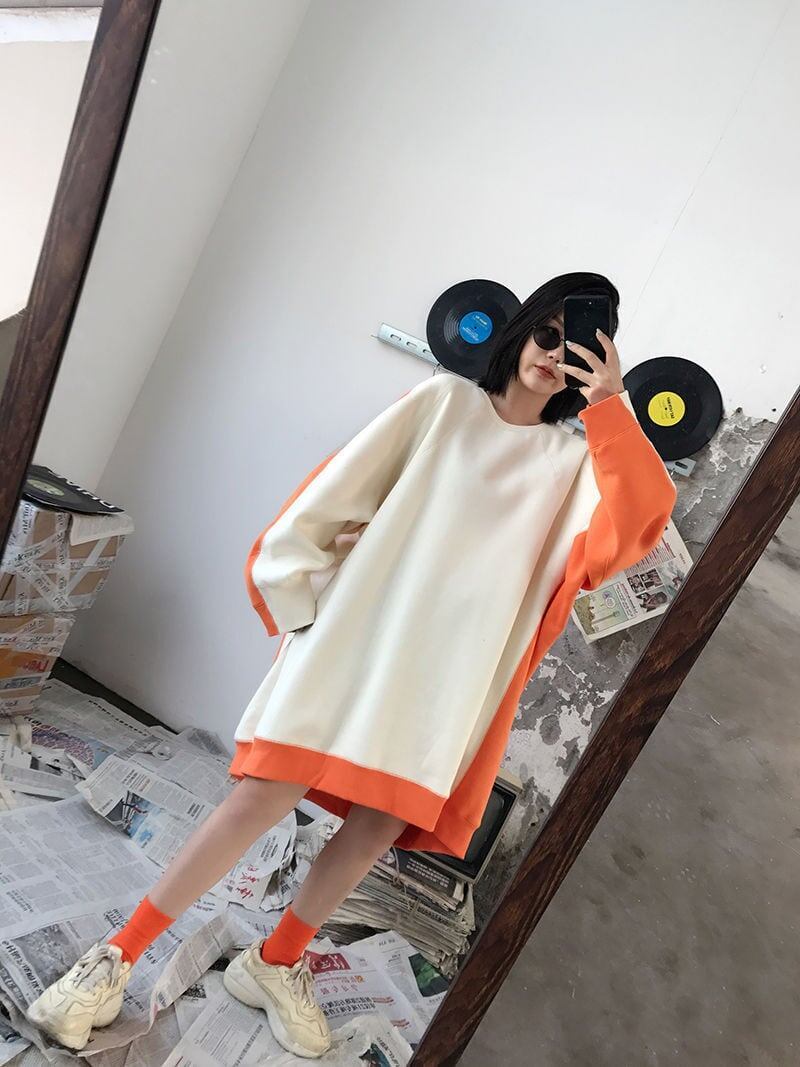 【裏起毛】カラーマッチングゆったり厚手スウェット全2色トップス<F-4621>