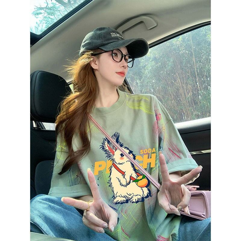 絶対流行 特別デザイン アバンギャルド プリント 半袖Tシャツ＜F-8598＞