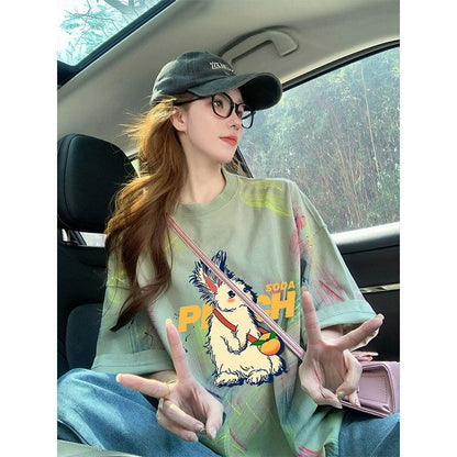 絶対流行 特別デザイン アバンギャルド プリント 半袖Tシャツ＜F-8598＞