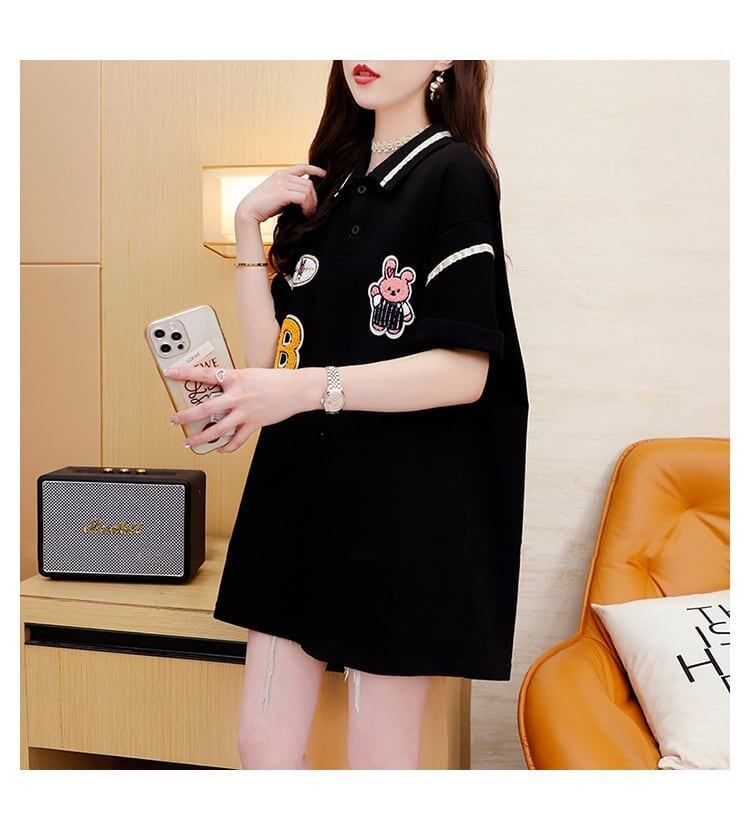 韓国系   POLOネック 四色 ゆったり半袖 ＜F-2869＞