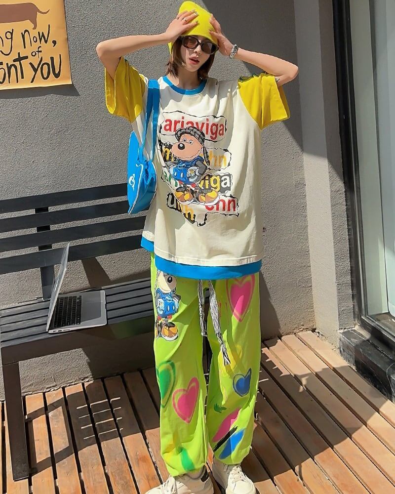 話題沸騰中   カジュアル カラーマッチング 半袖Tシャツ＜F-8067＞