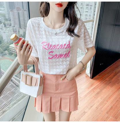 【半額！期間限定！！】大活躍 シフォン 定番シンプル 刺繍 全3色 Tシャツ カットソー ＜F-8601＞