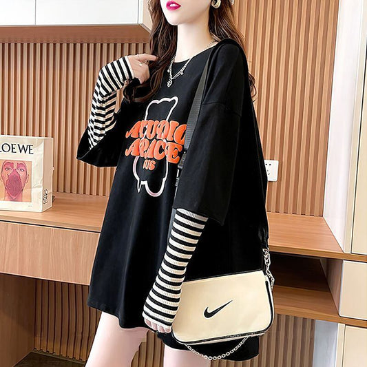 絶対流行 カジュアル アバンギャルド レイヤード風 プリント全3色 Tシャツ＜F-9587＞