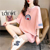 韓国系 ドロップショルダー 刺? レイヤードTシャツ ゆったり半袖 ＜F-3053＞