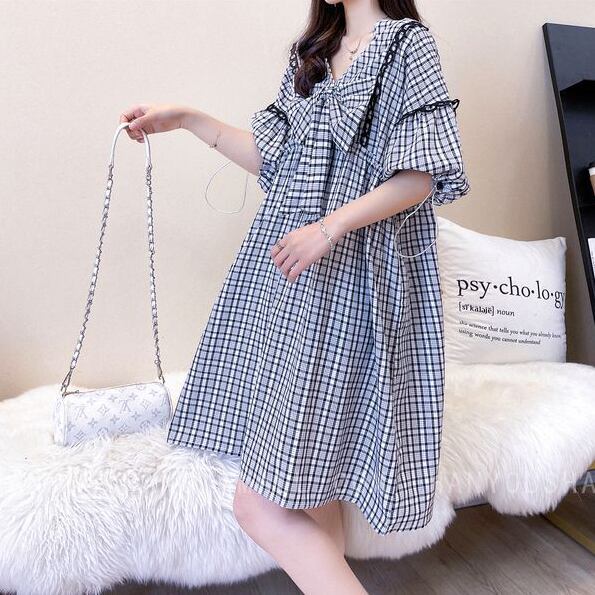 ベストセラーアイテム！絶対欲しい リボン 形が綺麗 チェック柄 ワンピースF-9067