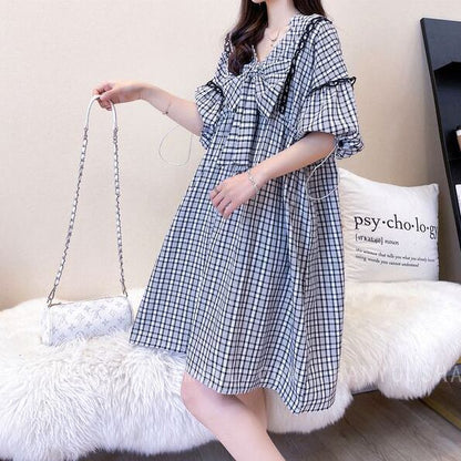 ベストセラーアイテム！絶対欲しい リボン 形が綺麗 チェック柄 ワンピースF-9067