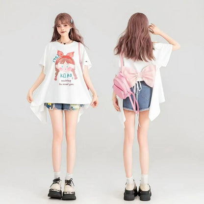 着回し力抜群 ゆったり ファッション感満々 ロング丈 2色半袖Tシャツ＜F-11068＞