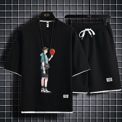 男女兼用 上質 プリント Tシャツ & ショーツ セットアップ F-7062