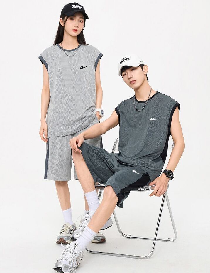 売り切れ必至 ファッション 超人気 男女兼用 ノースリーブＴシャツⅹパンツセット全5色<F-8754>
