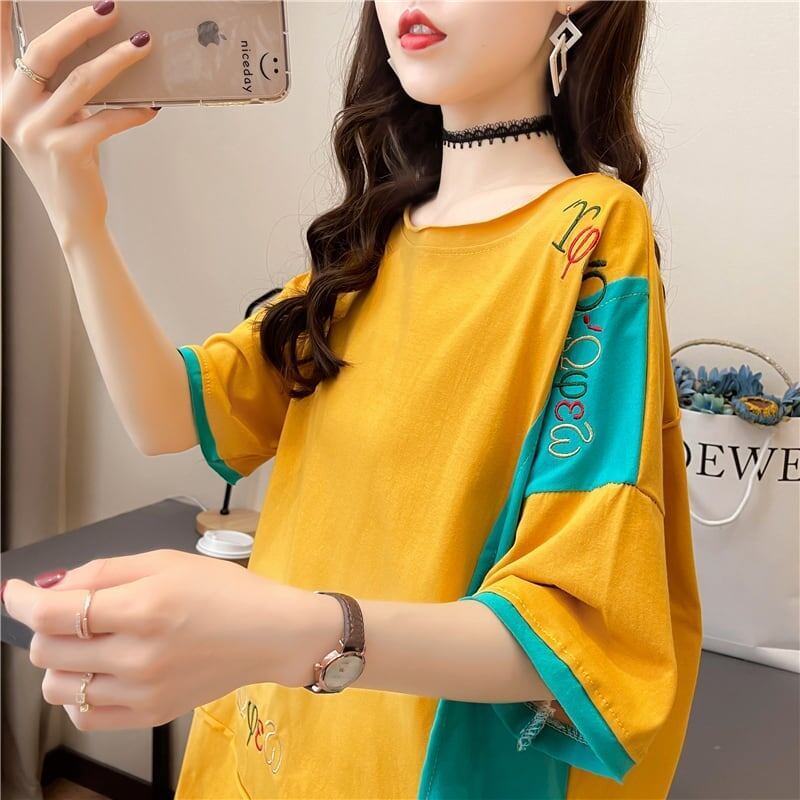 韓国風漫画刺繍ワッペン半袖Tシャツ<F-2991>