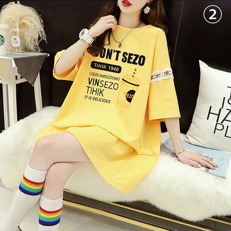 好感度UP リボン キュート プリント全3色 半袖Tシャツ カットソー ＜F-8555＞