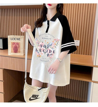 POLOネック   バタフライ ラグランTシャツ ゆったりワンピース ＜F-3023＞