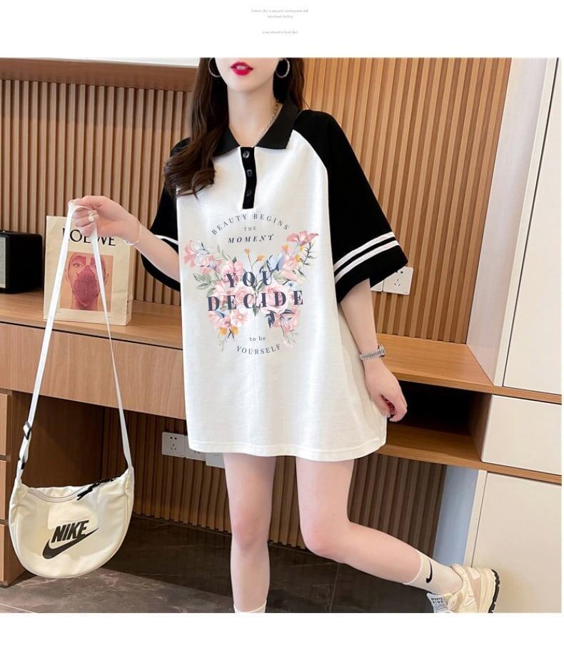 POLOネック   バタフライ ラグランTシャツ ゆったりワンピース ＜F-3023＞