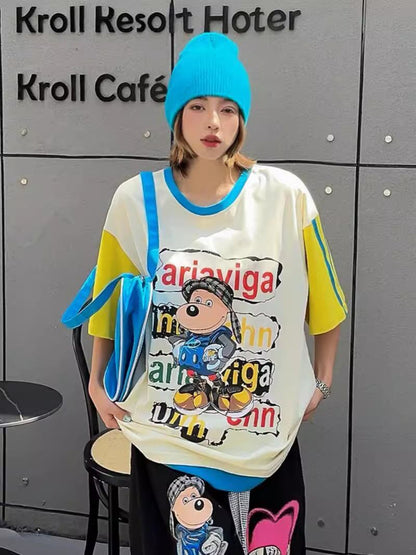 話題沸騰中   カジュアル カラーマッチング 半袖Tシャツ＜F-8067＞