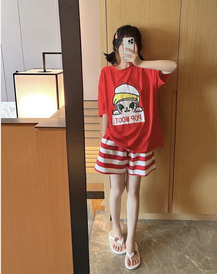 夏に嬉しい機能付き パジャマ 真夏も快適 全2色 半袖トップスⅹショートパンツセットF-9183