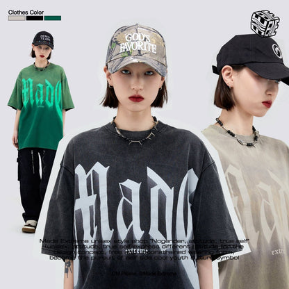 トレンドのアメリカンストリートビッグレタープリント半袖Tシャツ<F-2904>