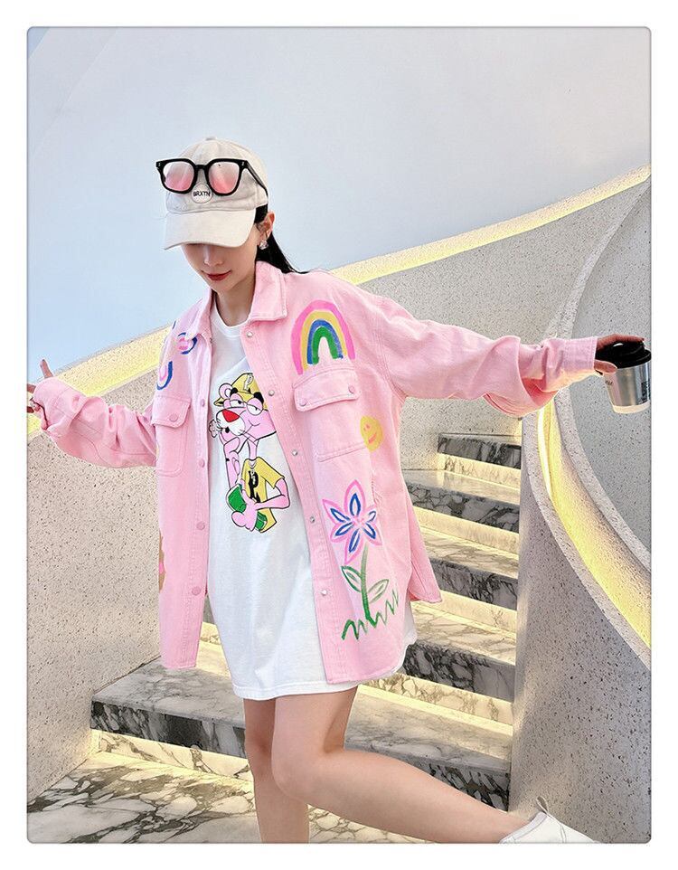 売り切れ必至 韓国風ファッション 上質 アバンギャルド プリント デニム Tシャツ ＜F-9479＞