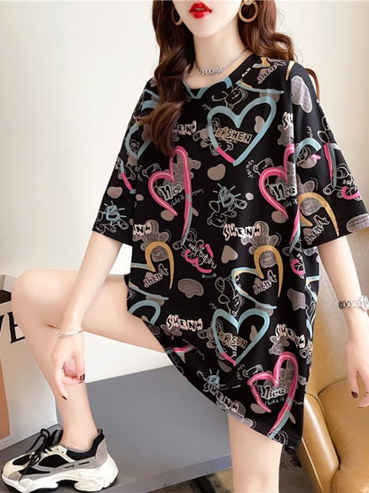 新商品 カジュアル 個性派 プリント ゆったり 半袖Tシャツ＜F-8534＞