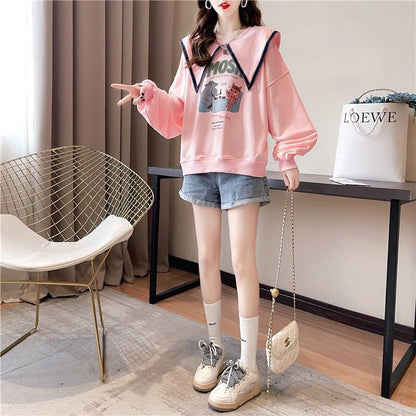 絶対欲しい   セーラ服の襟 長袖Tシャツトップス<F-4036>