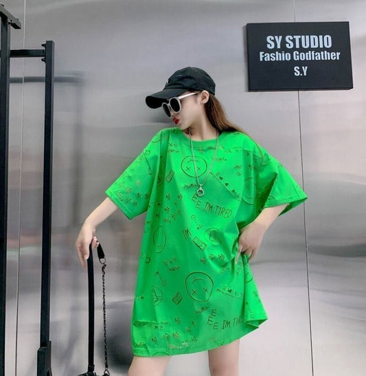 売り切れ必至 ゆったり ファッション感満々 ロング丈 3色半袖Tシャツ＜F-9086＞