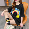 レインボースマイリーファッションオールマッチルーズ半袖Tシャツ<F-2860>