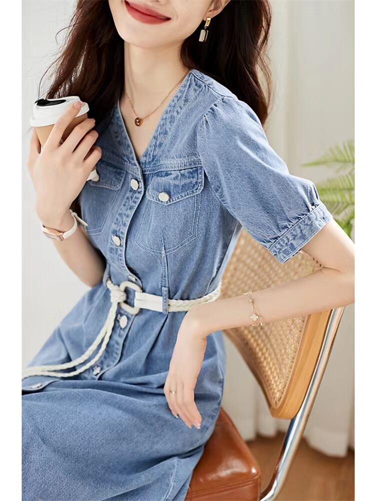 美人度アップ   ファッション デニム ワンピース<F-8228>