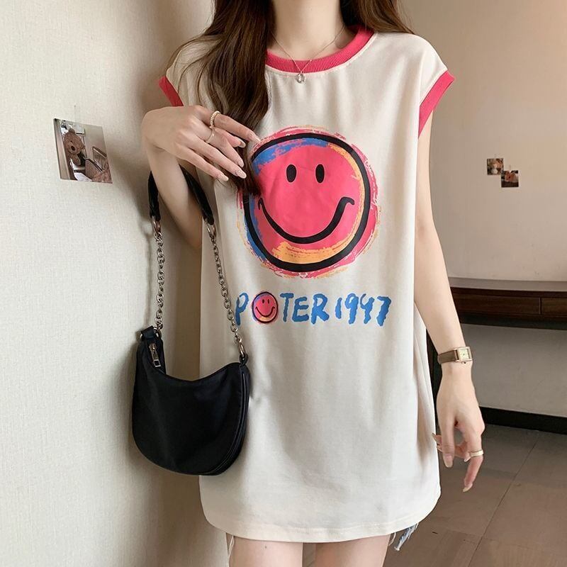 【半額！期間限定！！】超人気 ファッション カジュアル プリント ノースリーブ Tシャツ<F-8487>