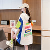 売り切れ必至 切り替え カジュアル カラーマッチング プリント全2色 半袖Tシャツ<F-8723>